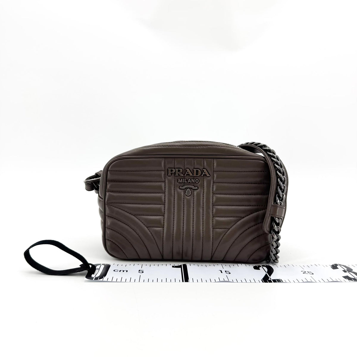 Prada Diagram Leather Chain Crossbody Bag Dark Brown