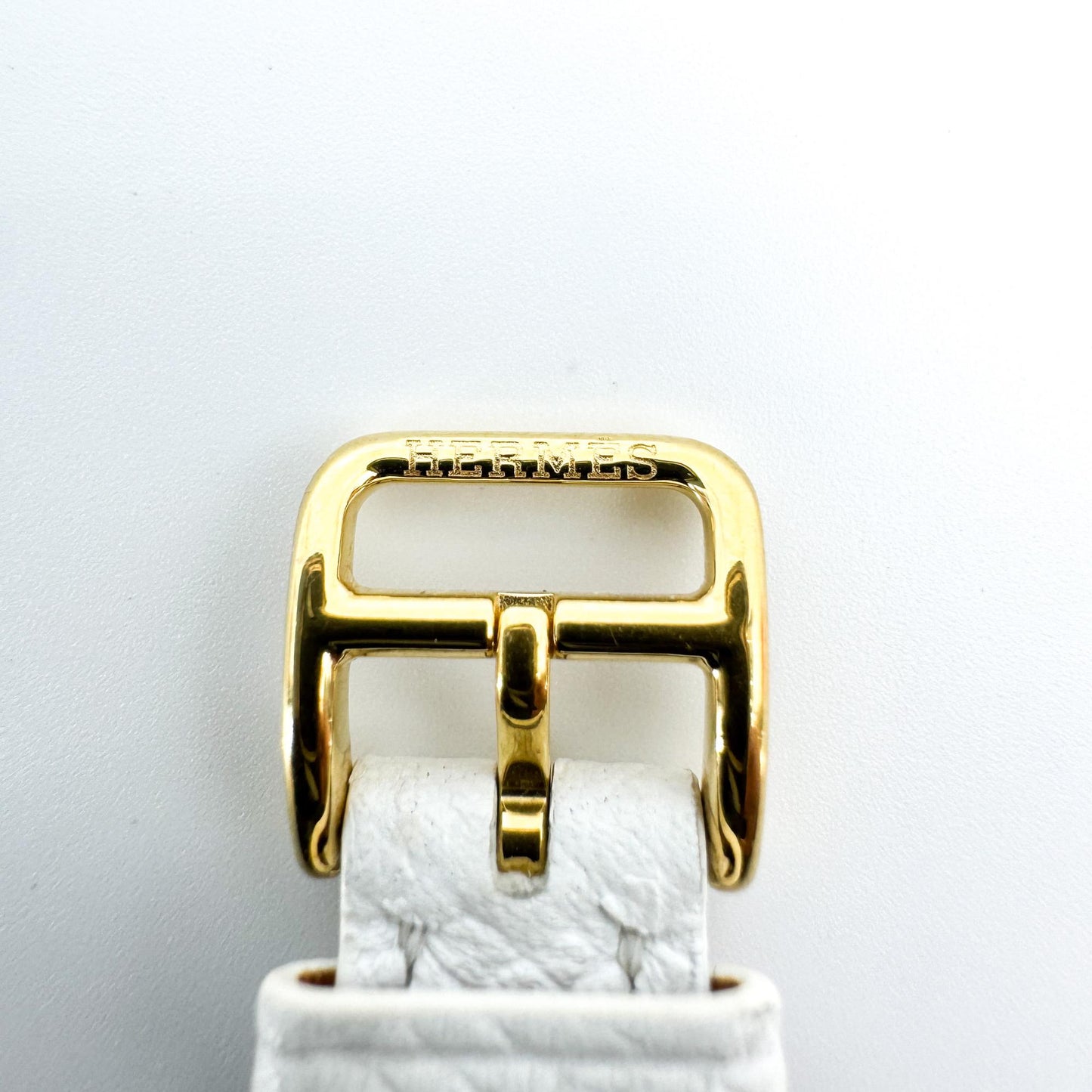 Hermès H-Hour Yellow Gold White Leather Strap Watch
