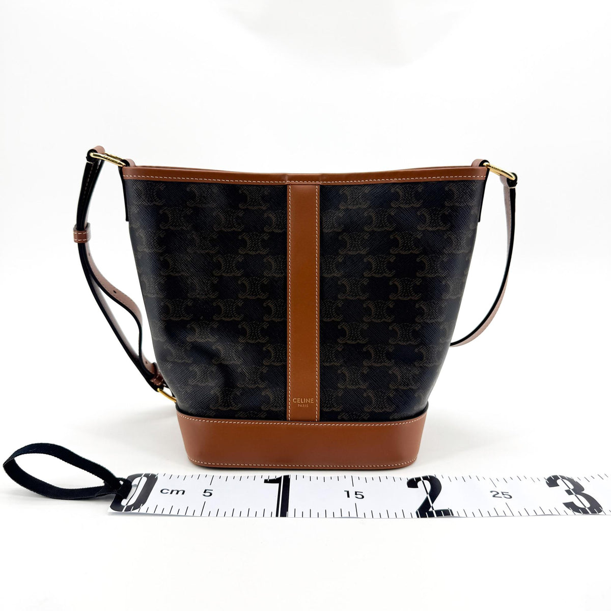 Celine Triomphe Canvas Small Bucket Bag Tan