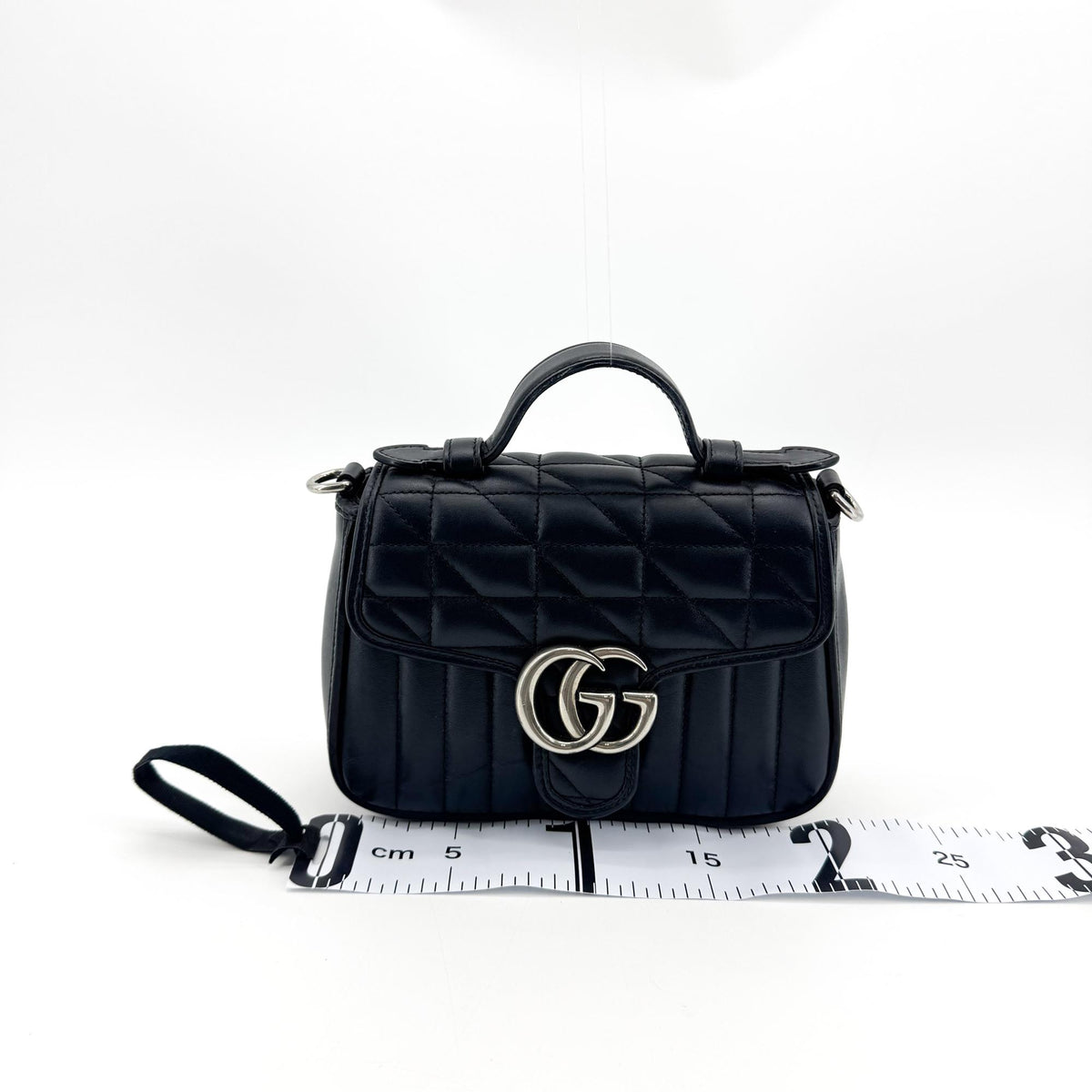 Gucci GG Marmont Mini Top Handle Bag Black Silver