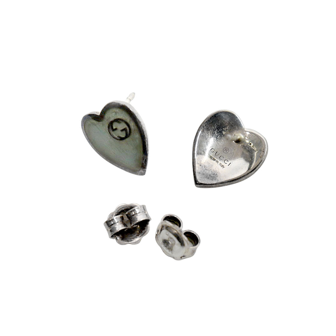 Gucci Green Heart Interlocking G Silver Earrings