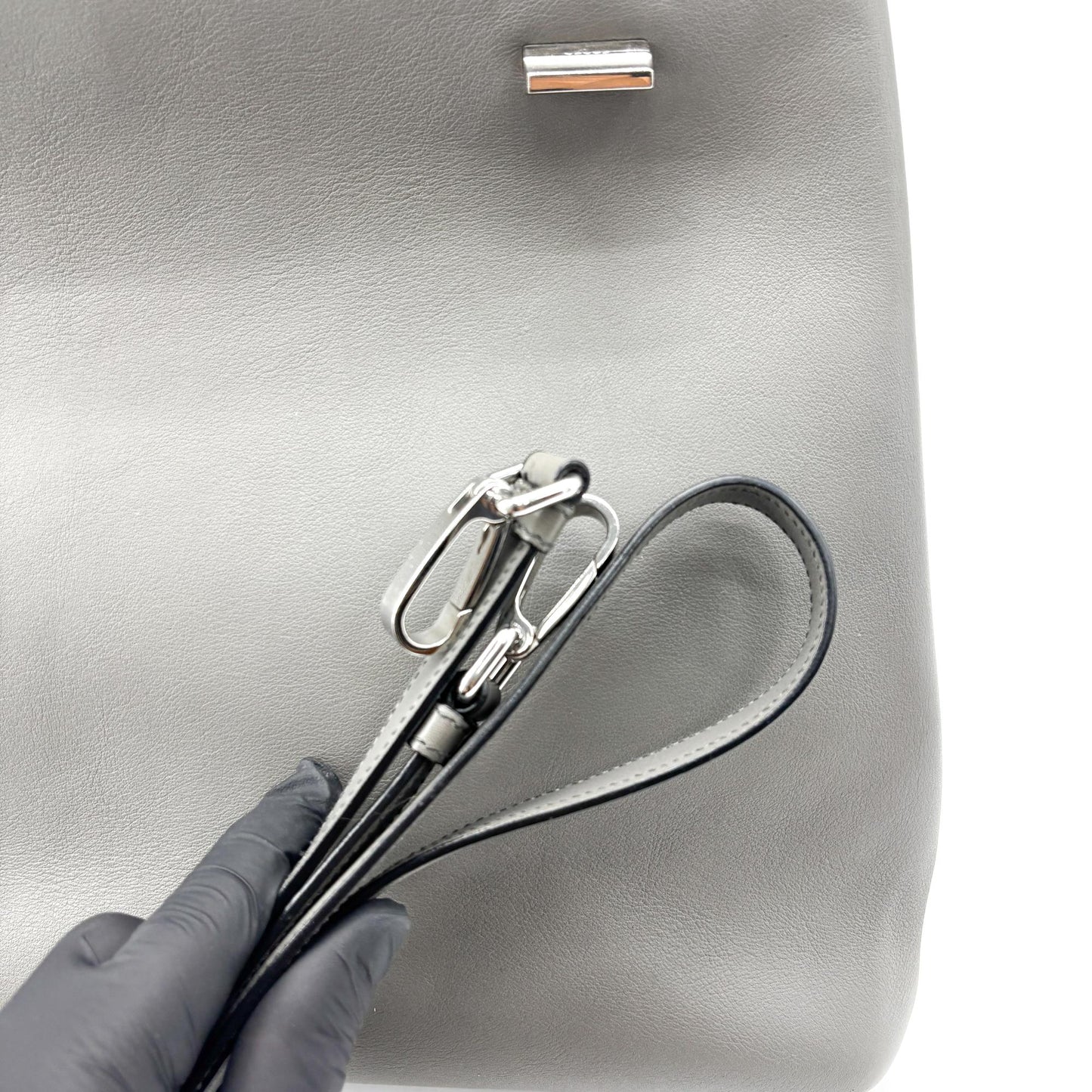 Prada Soft Calf Top Handle Tote Bag Grey