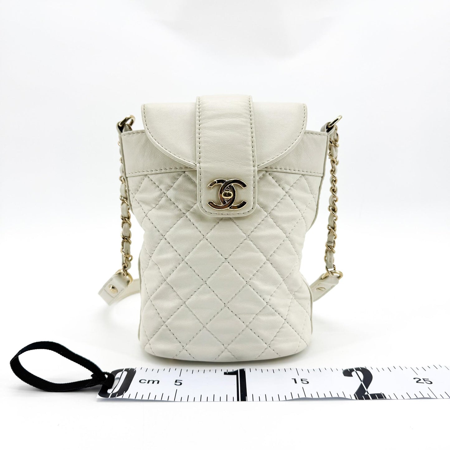 Chanel Flap Bucket Bag Small Lambskin White Gold Hardware