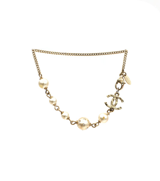 Chanel CC Pearl Chain Gold Bracelet