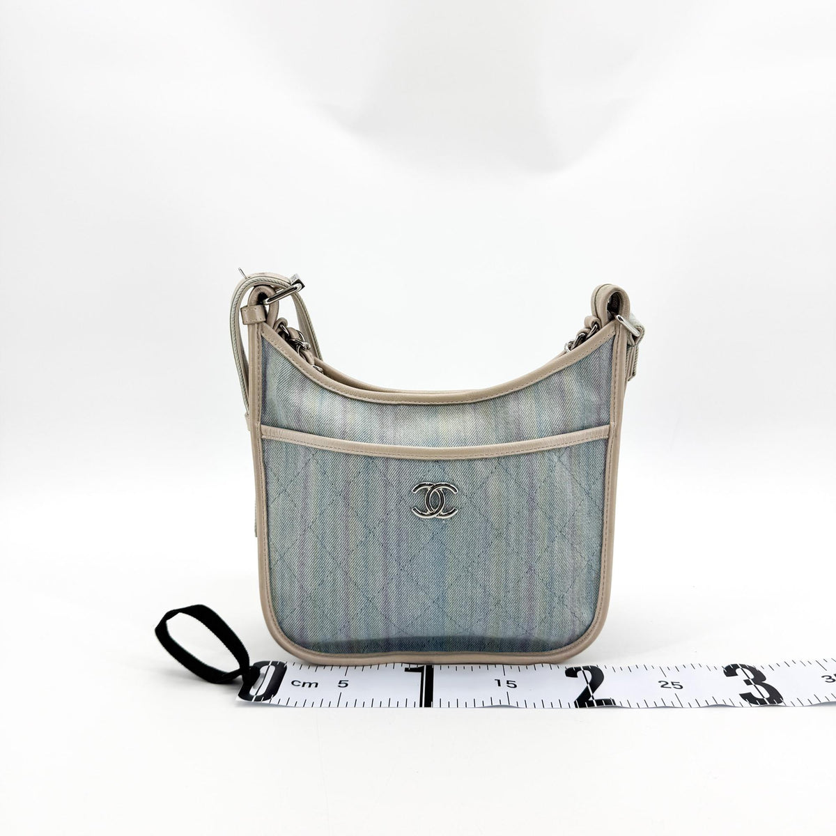 Chanel Small Hobo Bag Denim Beige Silver Hardware
