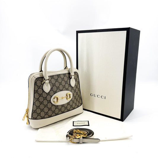 Gucci Horsebit 1955 Small Top Handle Bag Beige White