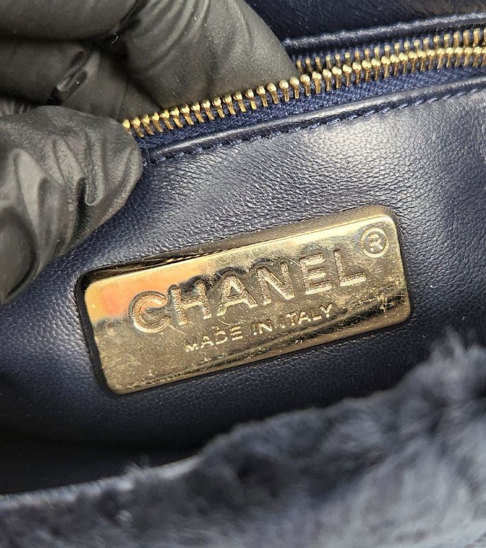 Chanel Navy Shearling Chain Shoulder Bag