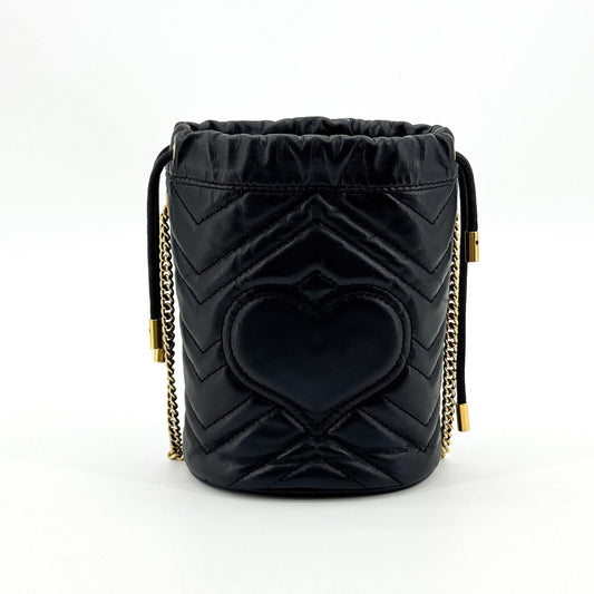 Gucci GG Marmont Mini Bucket Bag Black with Gold Hardware