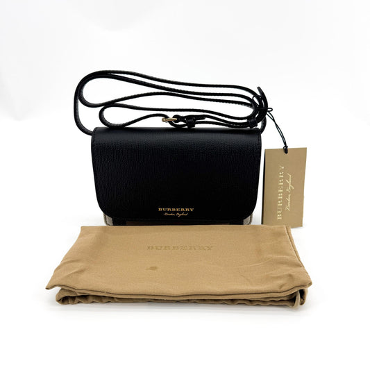 Burberry Hampshire House Check Leather Crossbody Bag Black