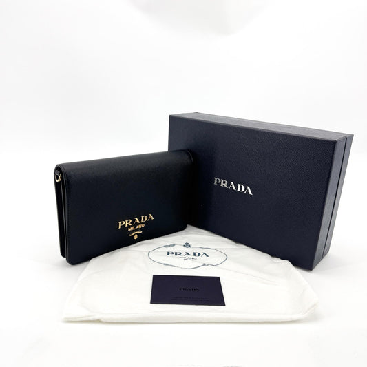 Prada Saffiano Milano Logo Chain Crossbody Bag Black