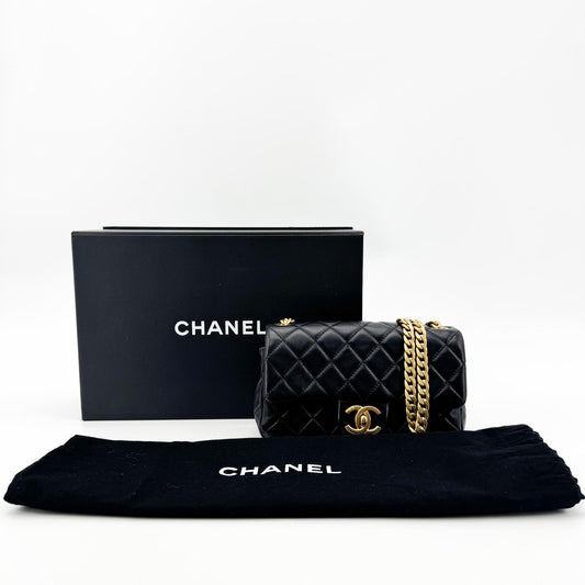 Chanel Lambskin Chunky Chain Mini Flap Bag Black Gold Hardware