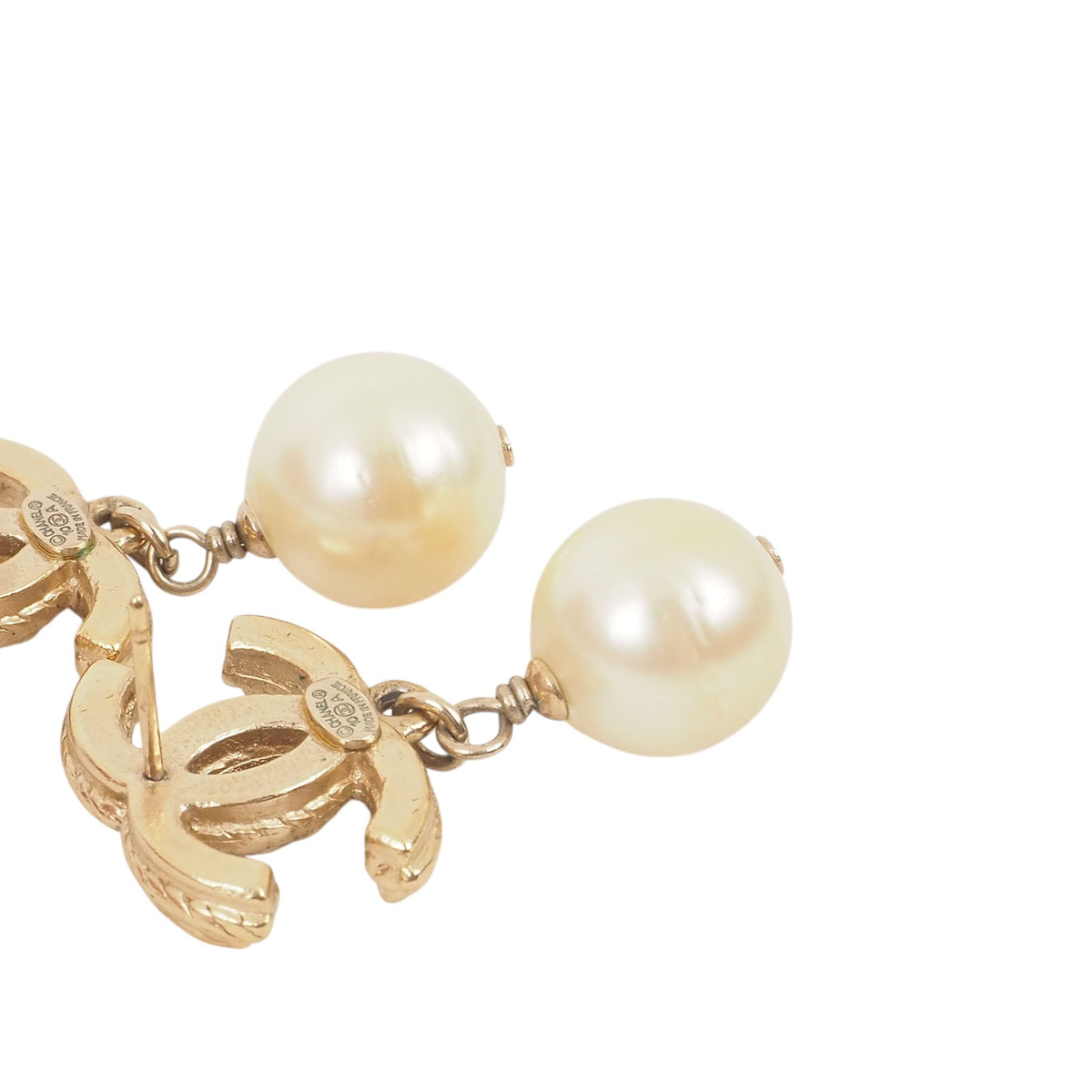 Chanel CC Logo Pearl Drop Earrings