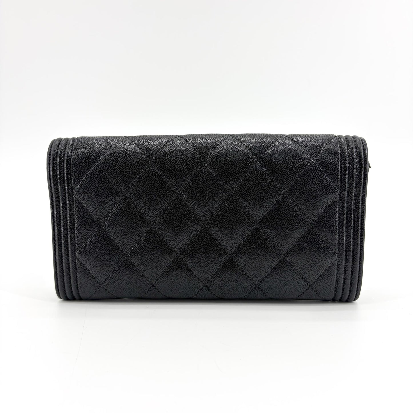 Chanel Boy Quilted Flap Long Wallet Black Gold Hardware