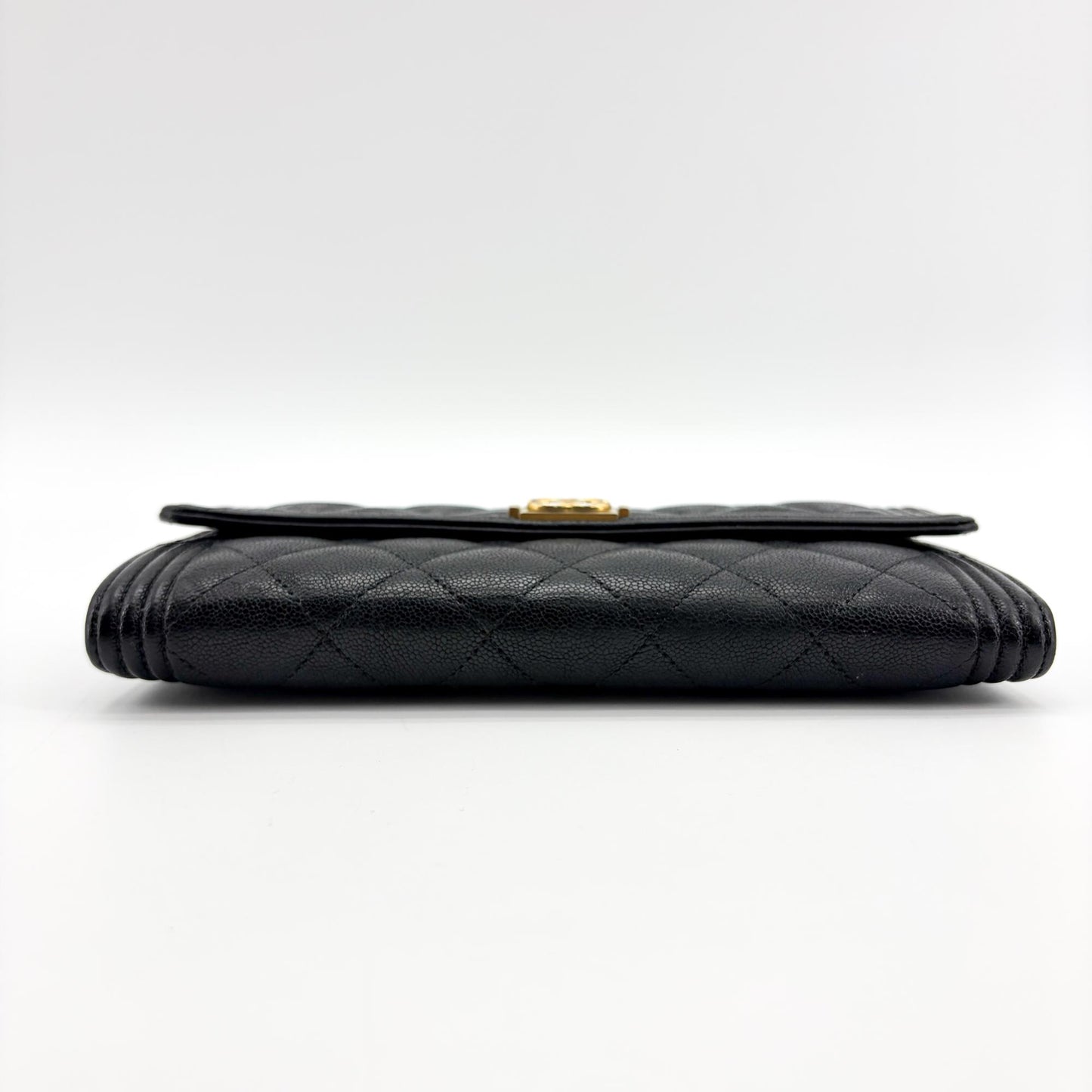 Chanel Boy Quilted Flap Long Wallet Black Gold Hardware