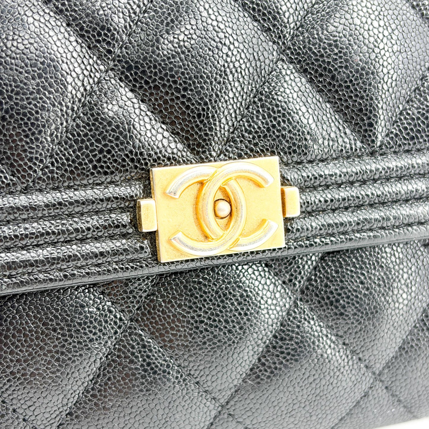 Chanel Boy Quilted Flap Long Wallet Black Gold Hardware