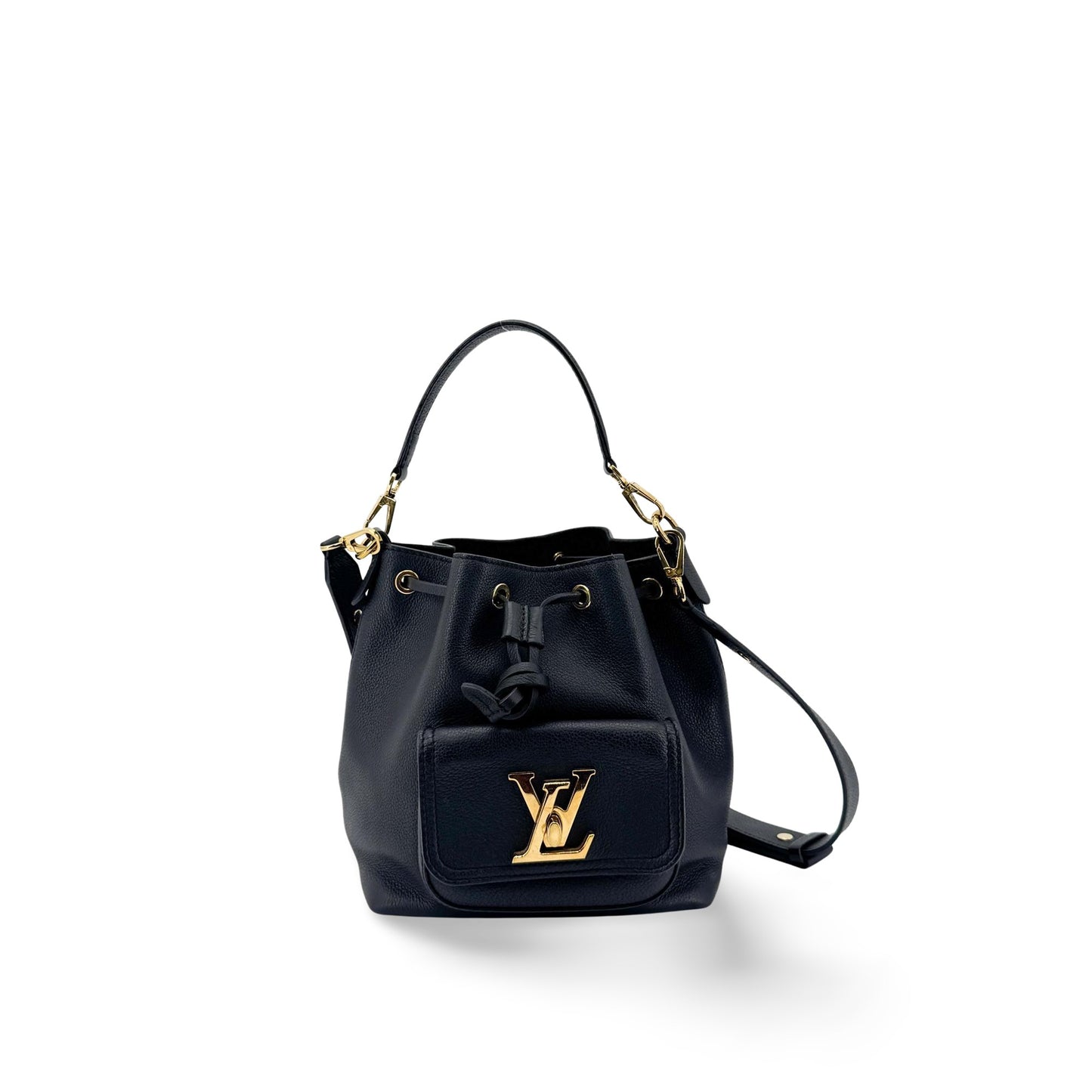 Sac seau Louis Vuitton Lockme cuir noir et finitions dorées