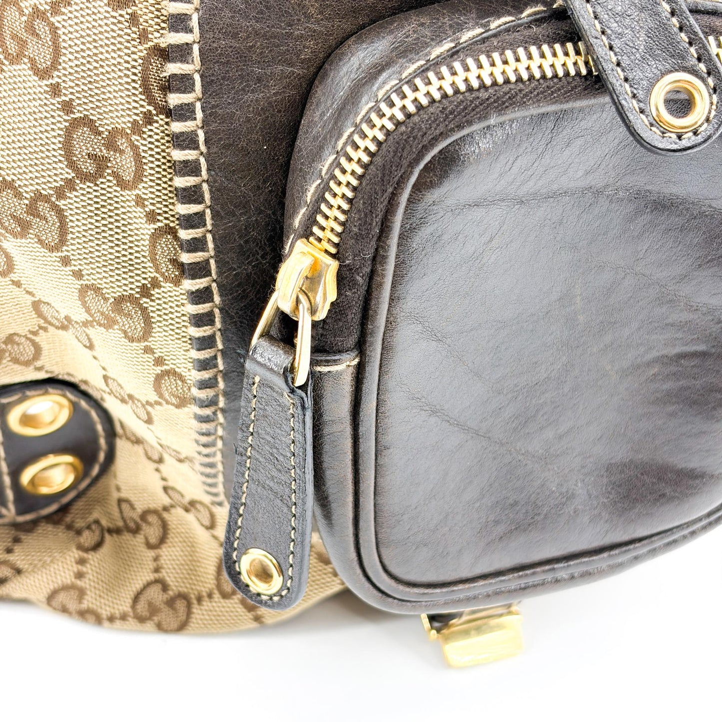 Gucci GG Canvas Dark Brown Leather Multi-Pocket Backpack