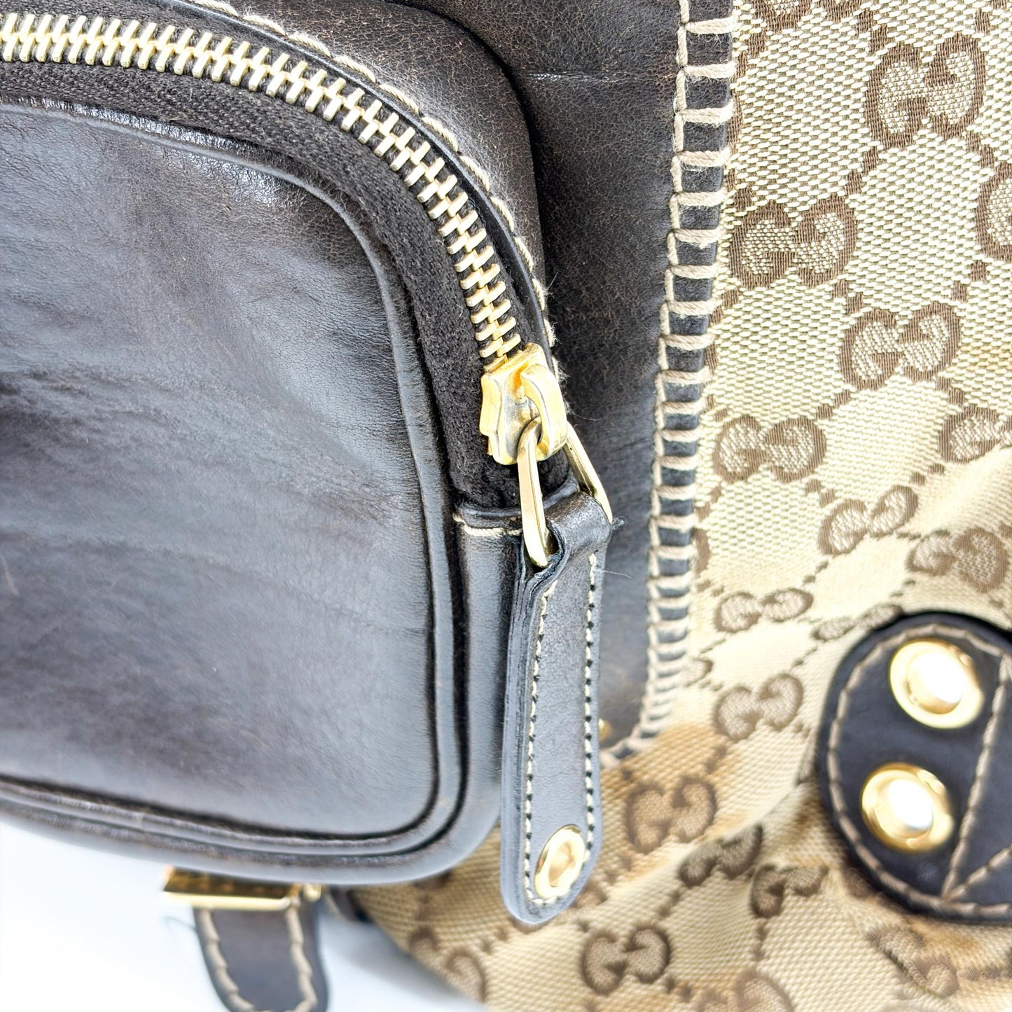 Gucci GG Canvas Dark Brown Leather Multi-Pocket Backpack