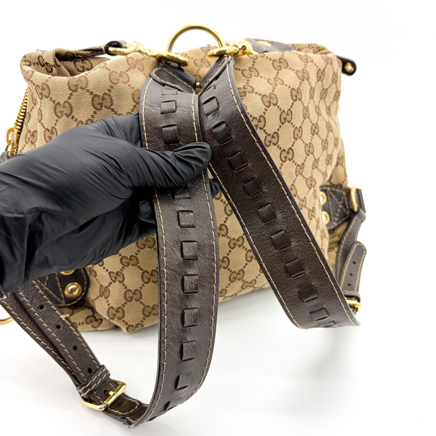 Gucci GG Canvas Dark Brown Leather Multi-Pocket Backpack