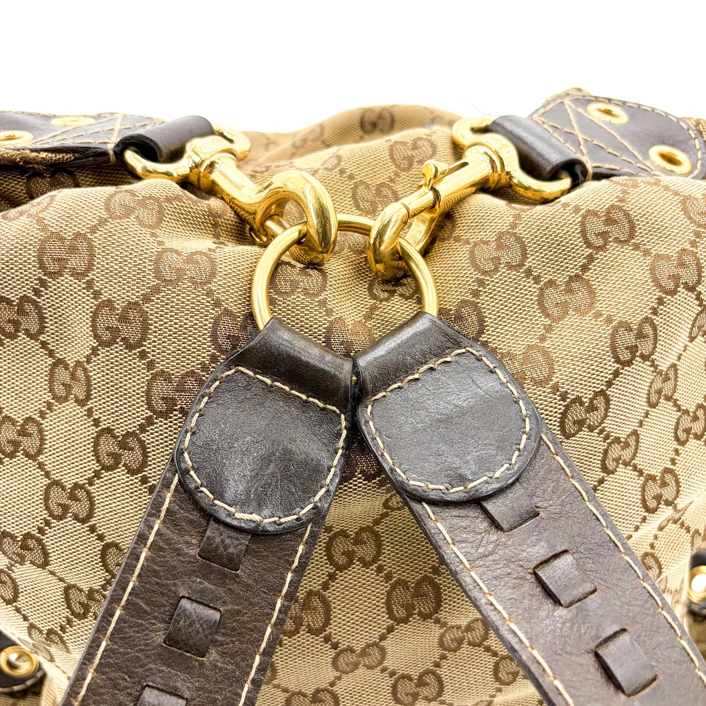 Gucci GG Canvas Dark Brown Leather Multi-Pocket Backpack