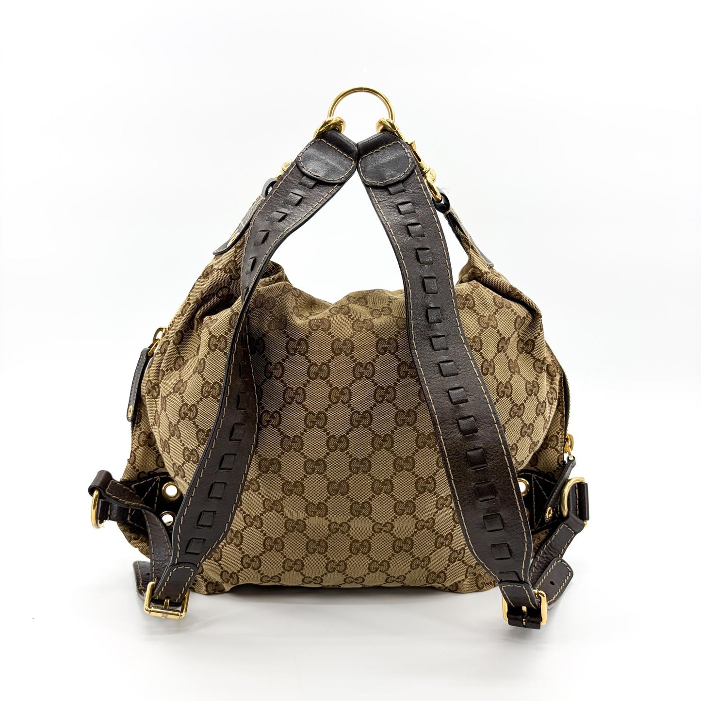 Gucci GG Canvas Dark Brown Leather Multi-Pocket Backpack