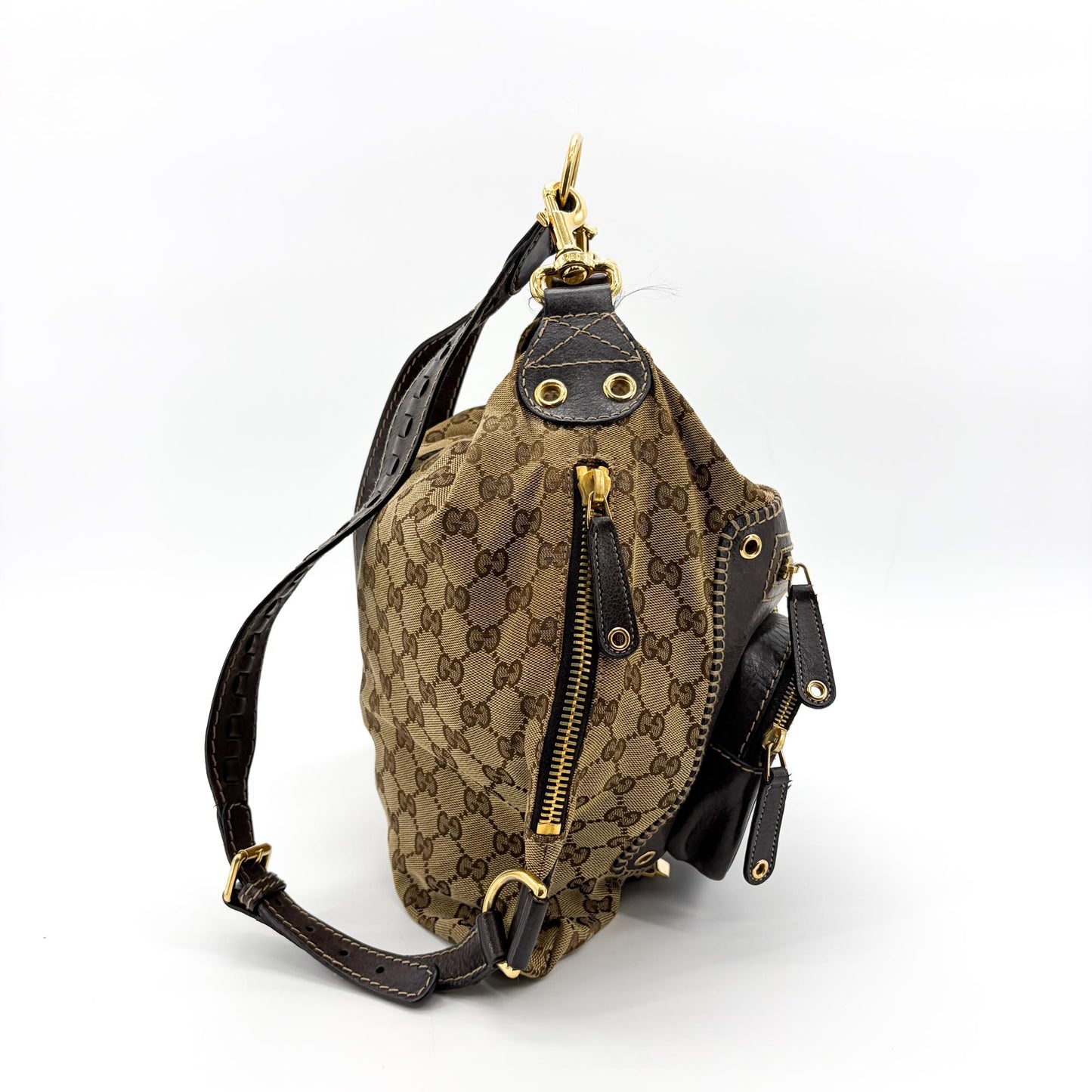 Gucci GG Canvas Dark Brown Leather Multi-Pocket Backpack