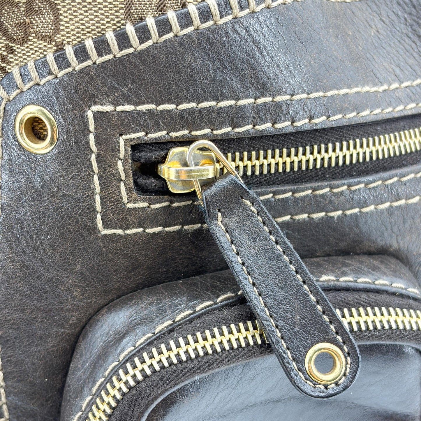 Gucci GG Canvas Dark Brown Leather Multi-Pocket Backpack