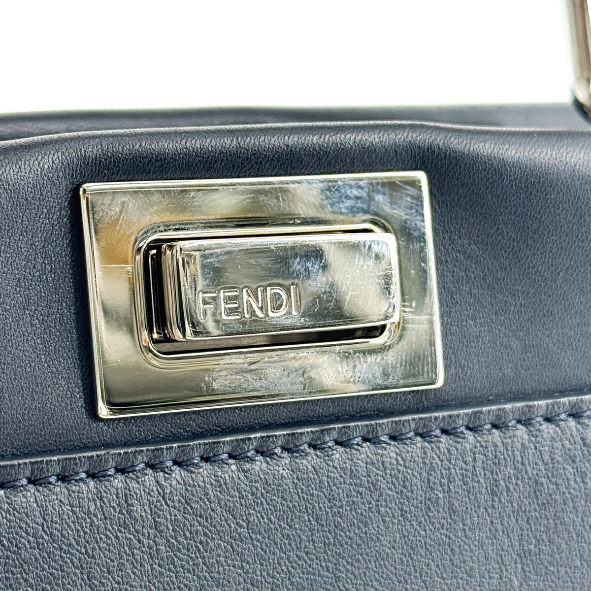 Fendi Mini Peekaboo Leather Ribbon Handle Tote Bag Navy
