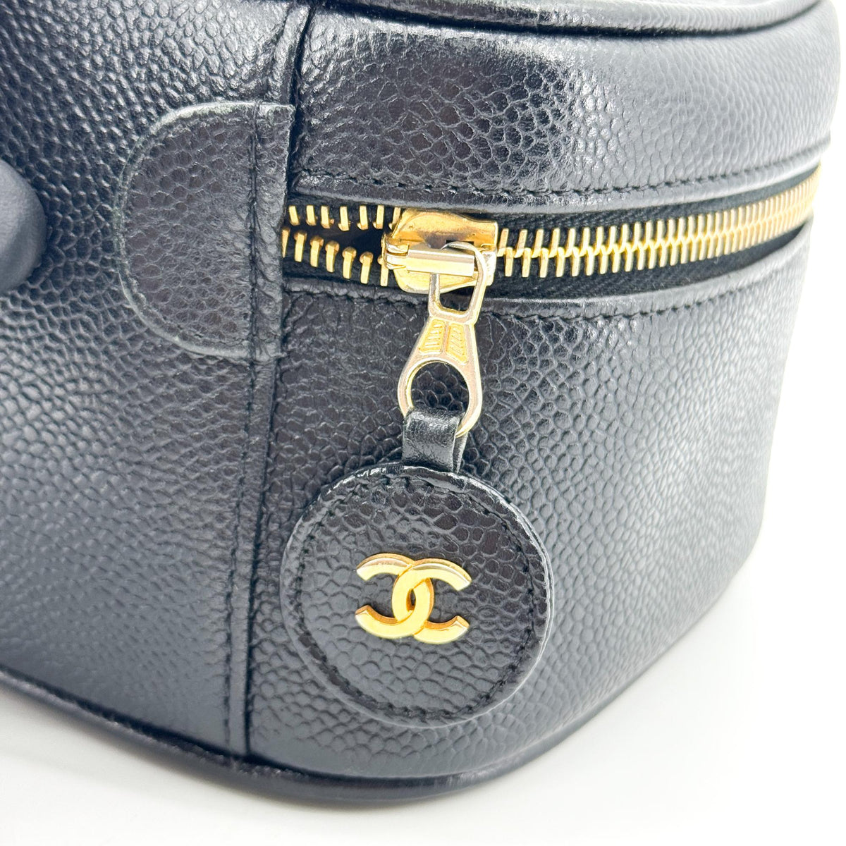 Chanel CC Logo Caviar Vanity Case Gold Hardware Black