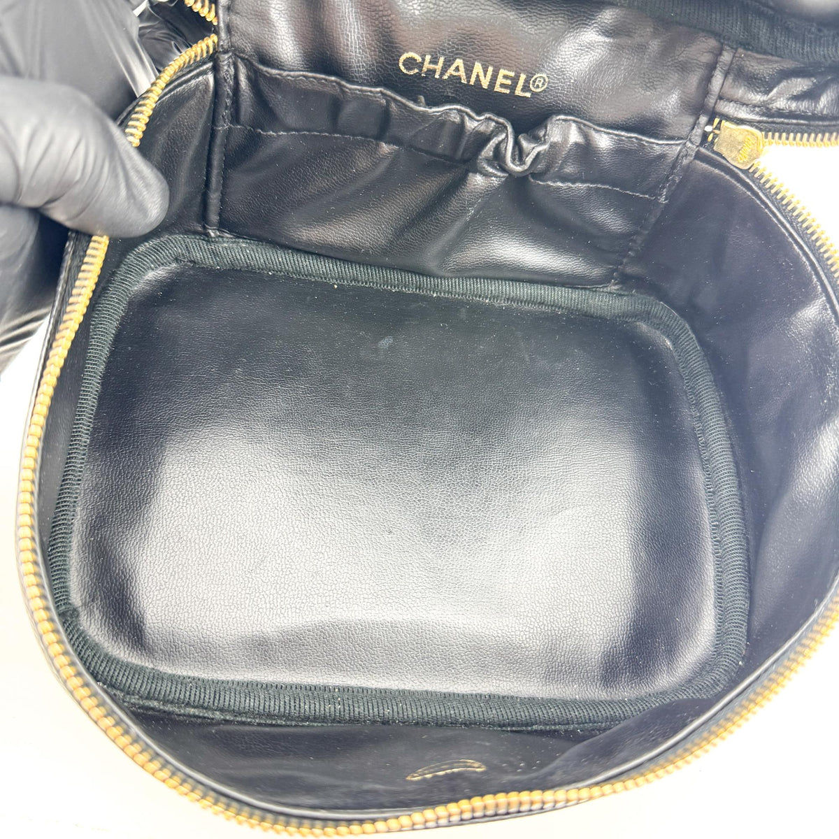 Chanel CC Logo Caviar Vanity Case Gold Hardware Black