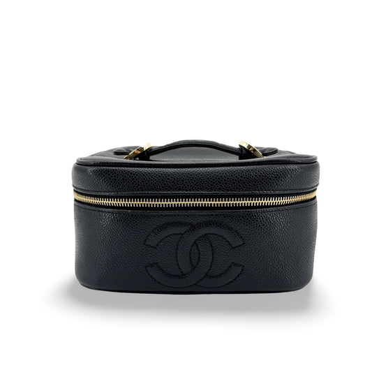 Chanel CC Logo Caviar Vanity Case Gold Hardware Black