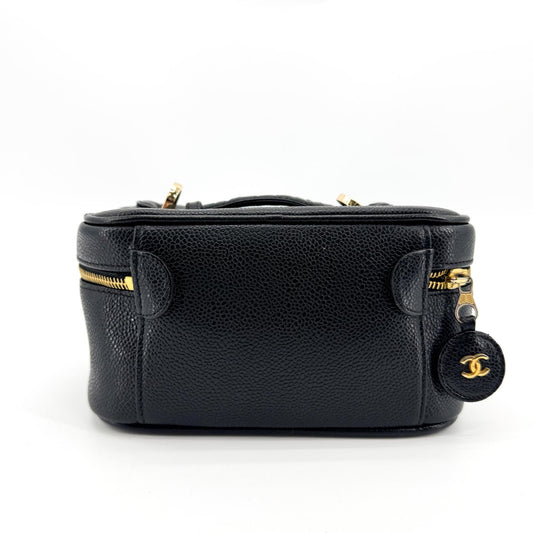 Chanel CC Logo Caviar Vanity Case Gold Hardware Black