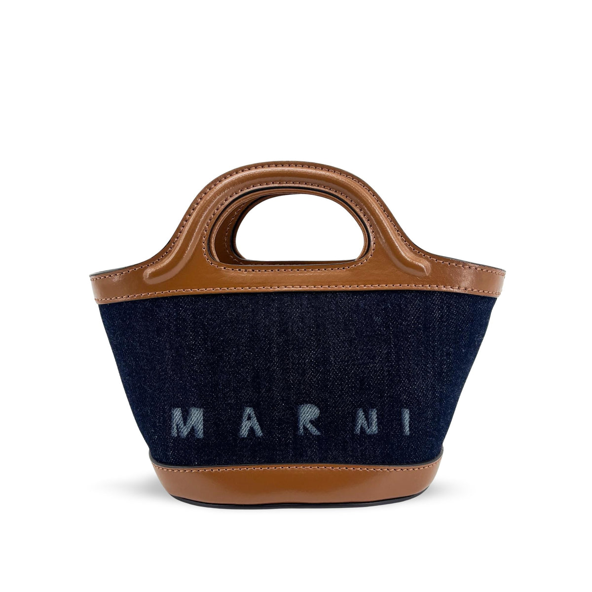 Marni Tropicalia Micro Denim Tote Bag Navy Brown
