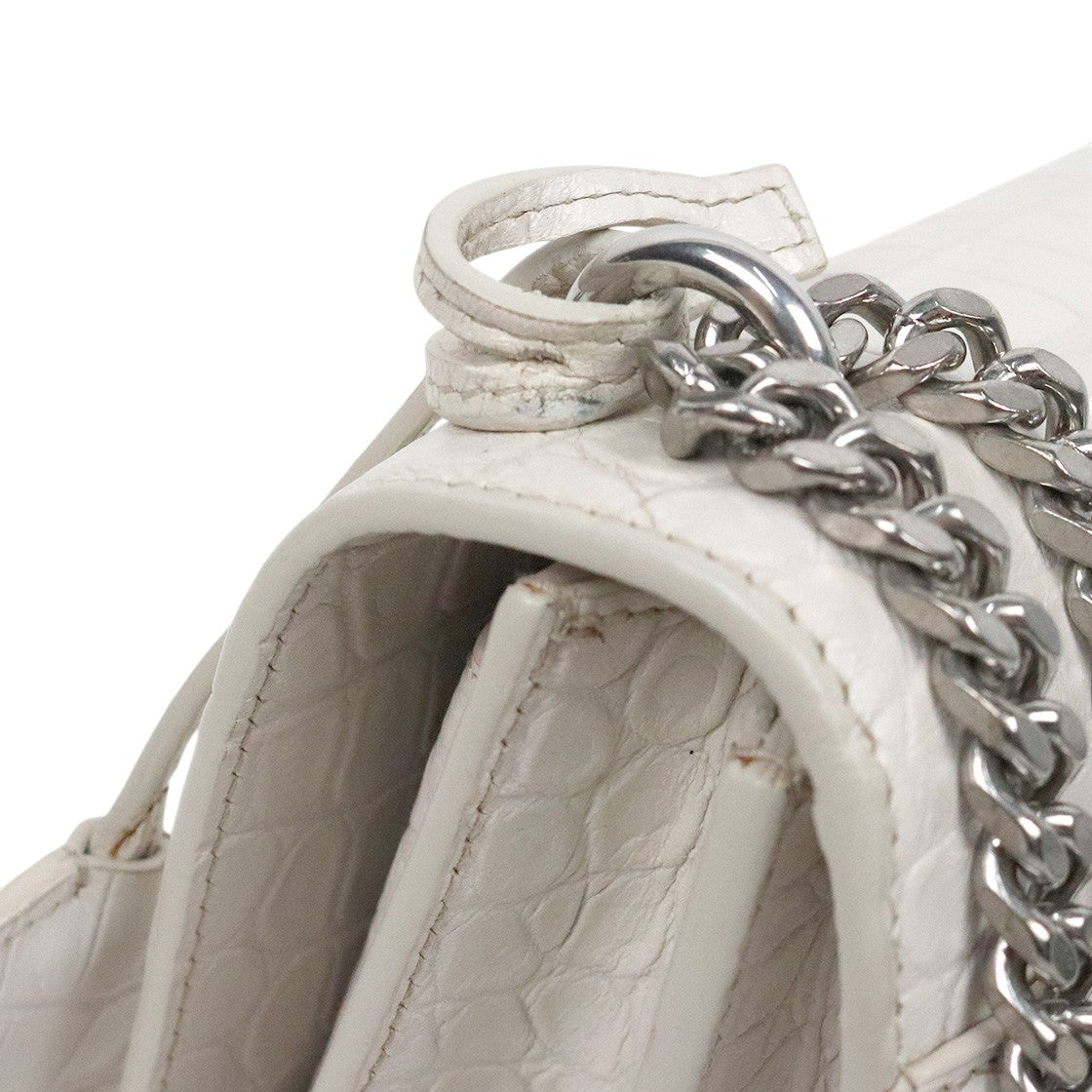 Saint Laurent White Crocodile-Embossed Sunset Shoulder Bag