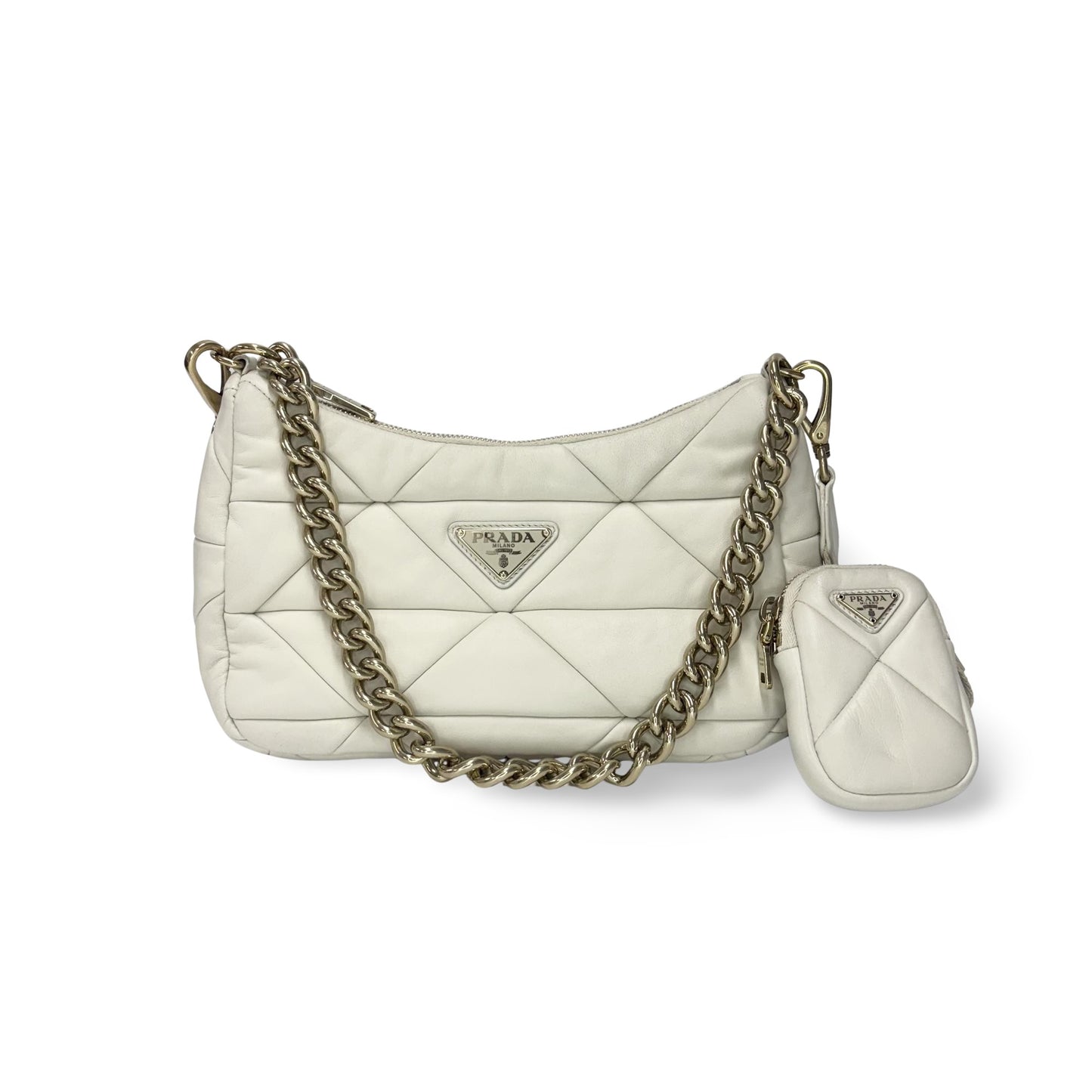 Prada Napa Patch Padded Hobo Bag White