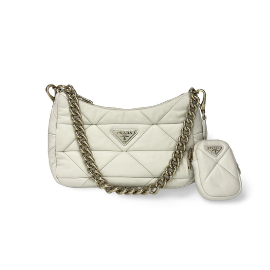 Prada Napa Patch Padded Hobo Bag White