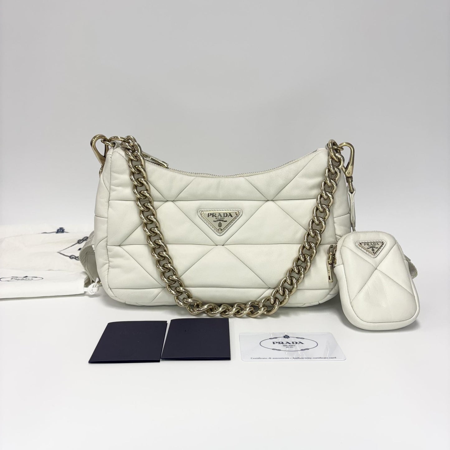 Prada Napa Patch Padded Hobo Bag White