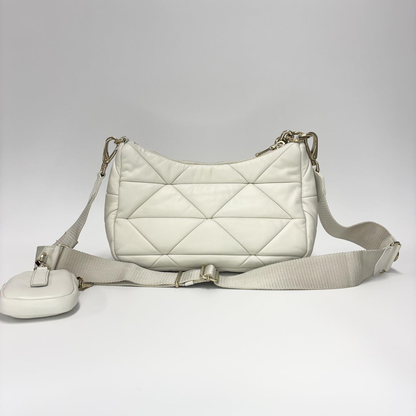 Prada Napa Patch Padded Hobo Bag White