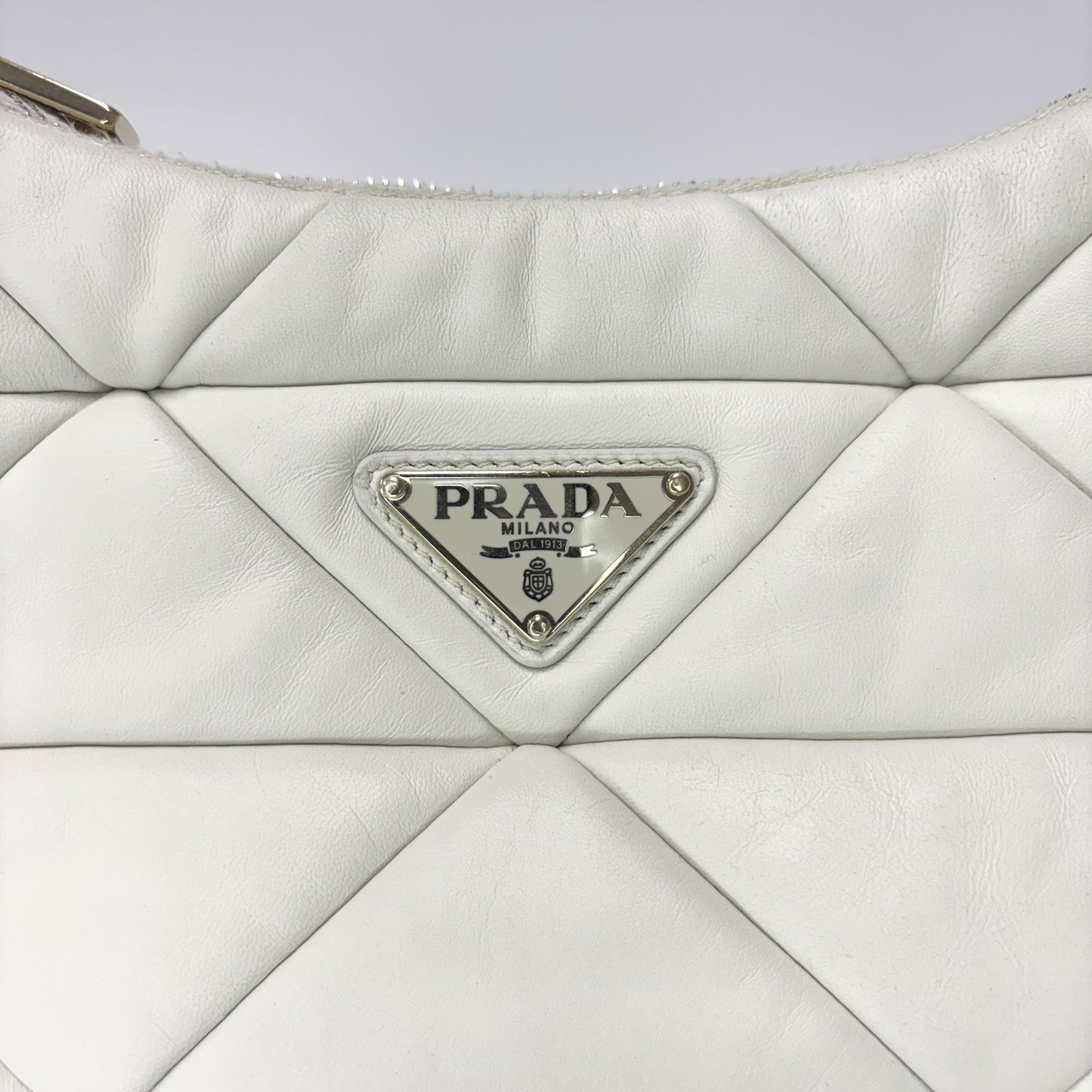 Prada Napa Patch Padded Hobo Bag White