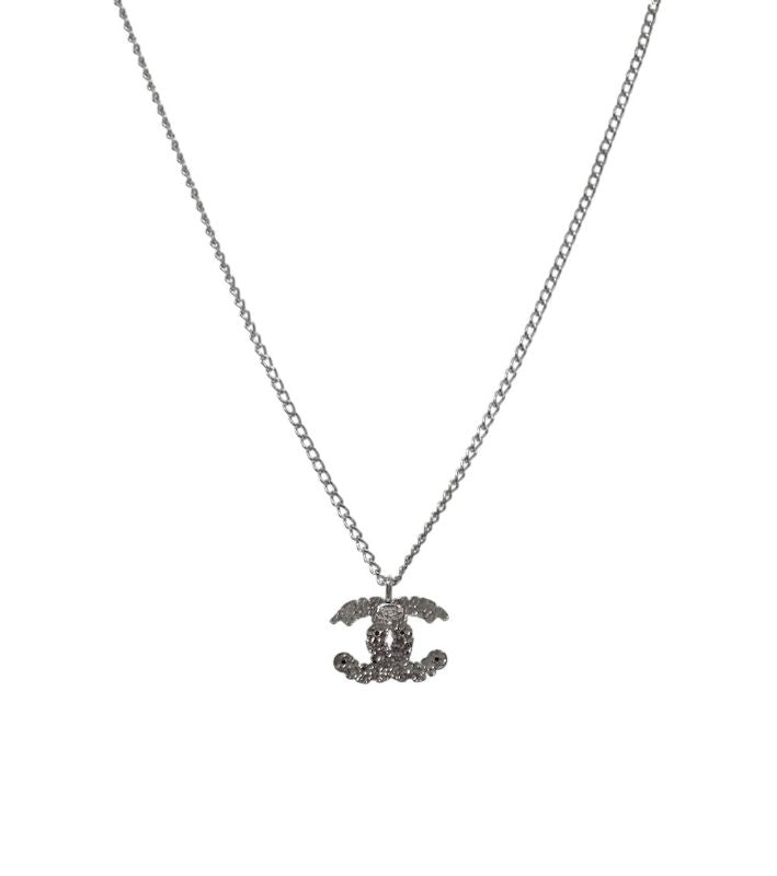 Chanel CC Lettering Silver Necklace