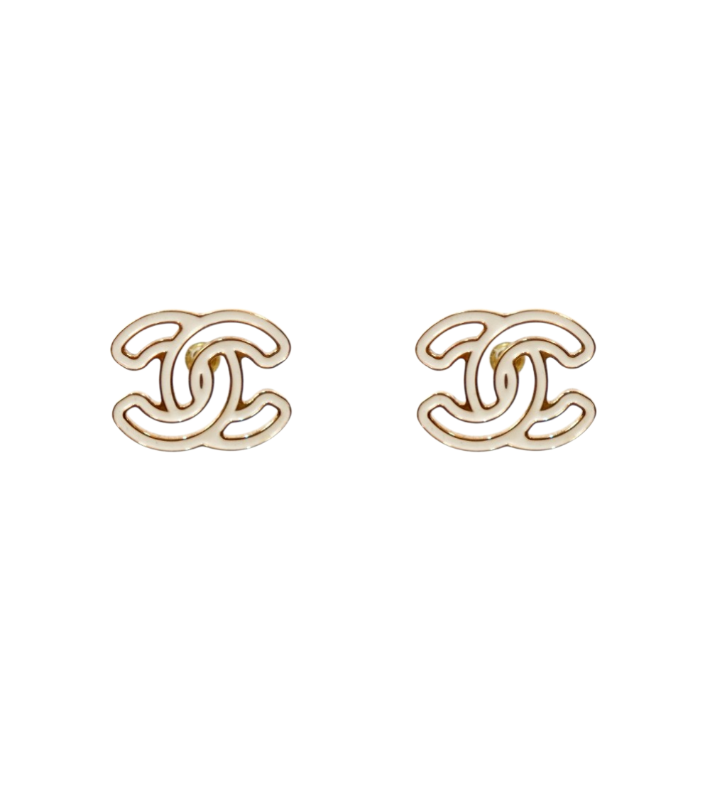 Chanel Ivory 24A CC Gold Earrings