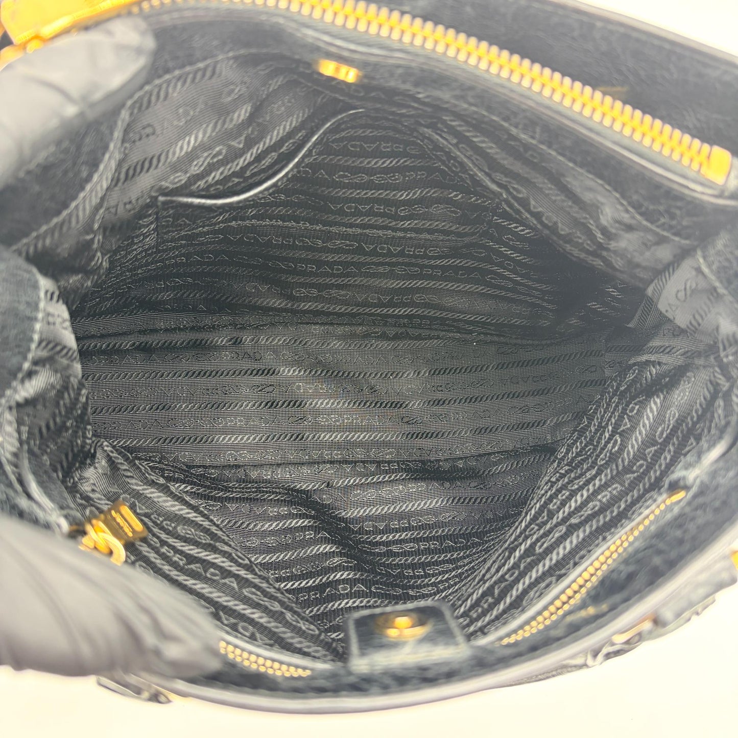 Prada Vitello Shine Tote Bag Black Gold Hardware