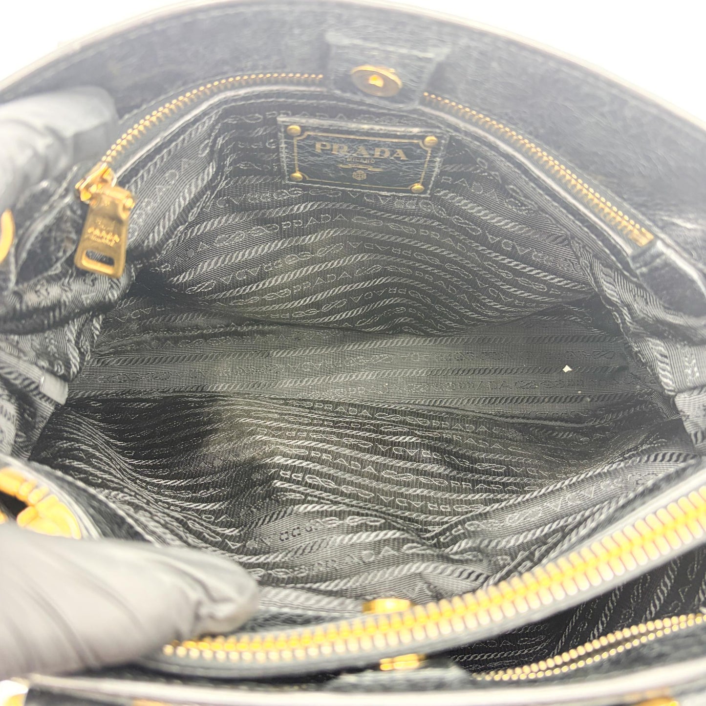 Prada Vitello Shine Tote Bag Black Gold Hardware
