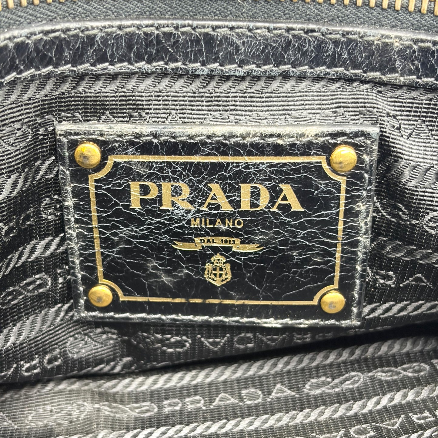Prada Vitello Shine Tote Bag Black Gold Hardware