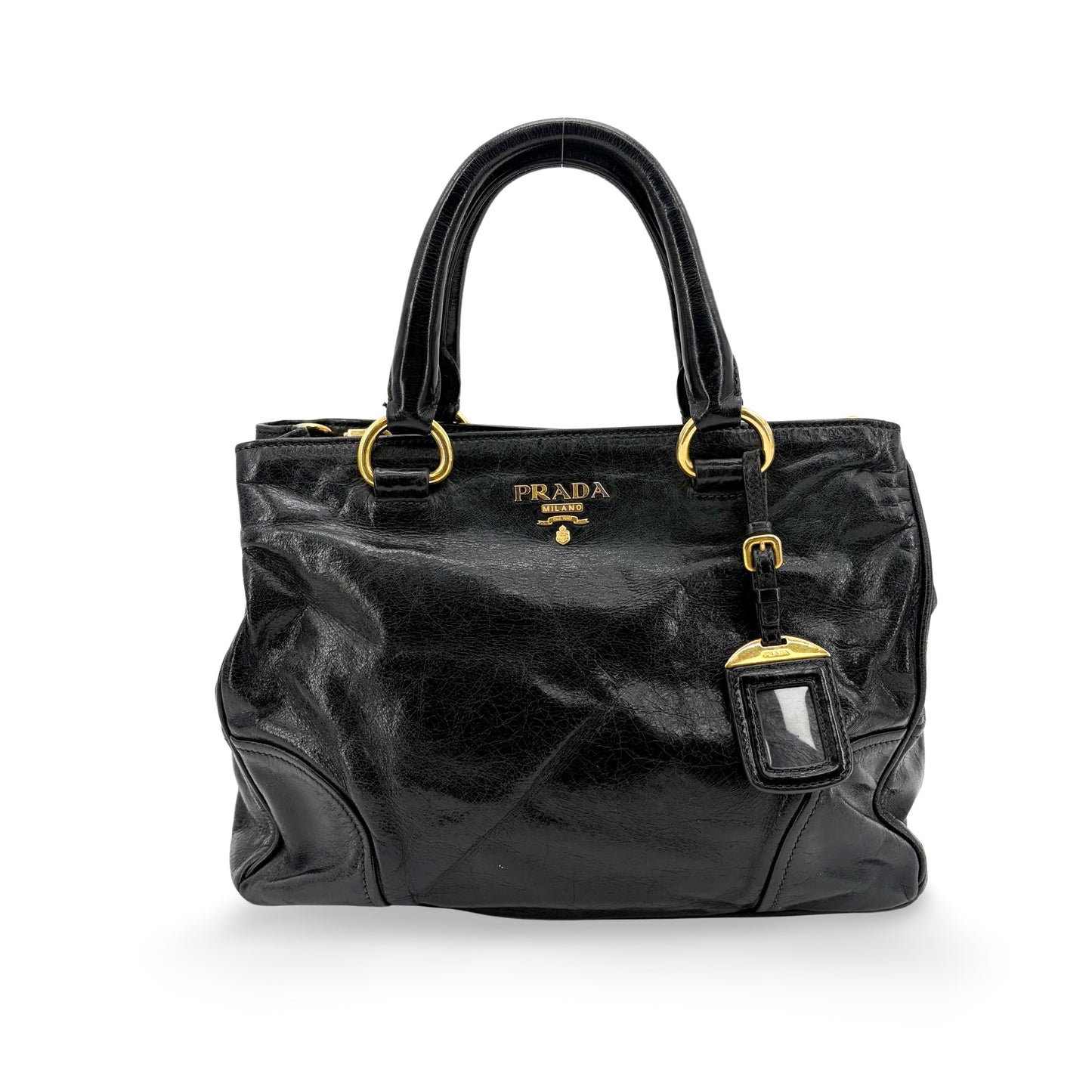 Prada Vitello Shine Tote Bag Black Gold Hardware
