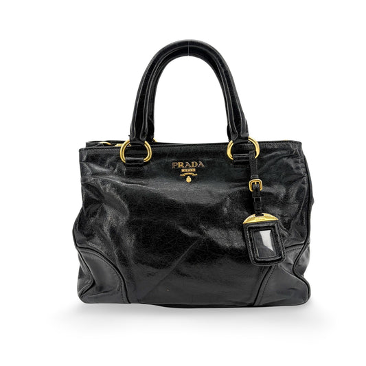 Prada Vitello Shine Tote Bag Black Gold Hardware