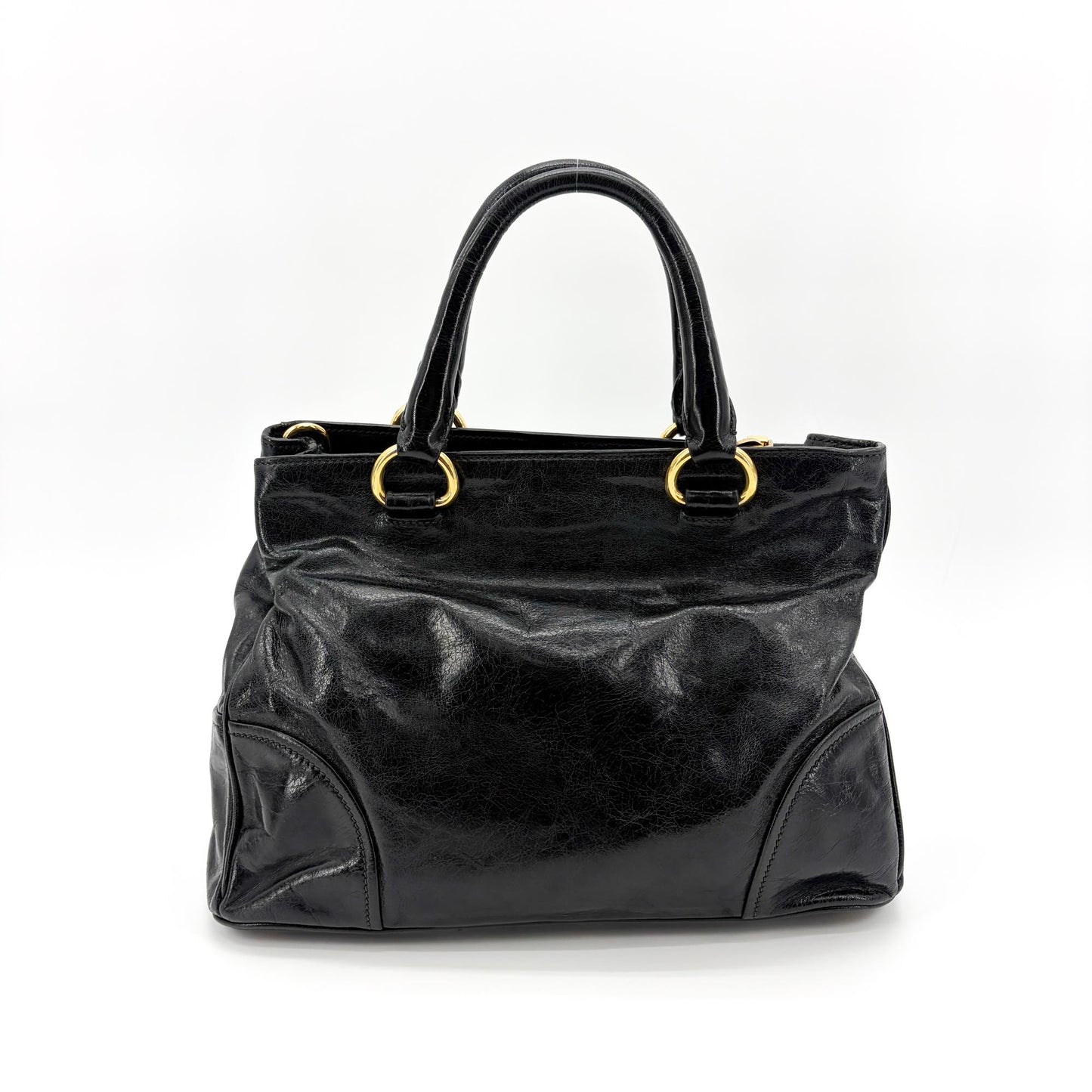 Prada Vitello Shine Tote Bag Black Gold Hardware