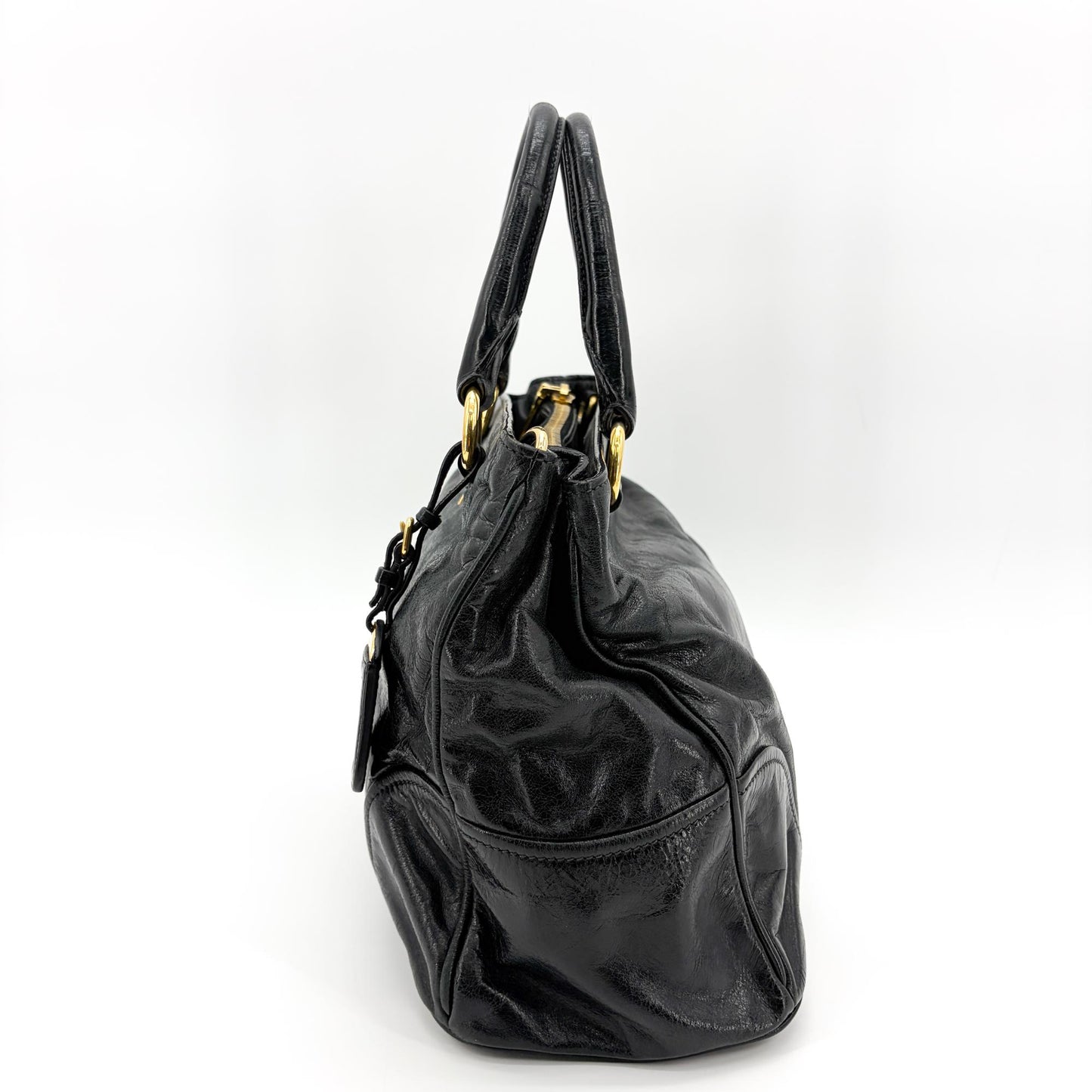 Prada Vitello Shine Tote Bag Black Gold Hardware