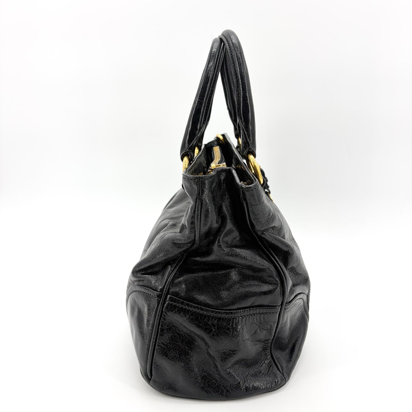 Prada Vitello Shine Tote Bag Black Gold Hardware