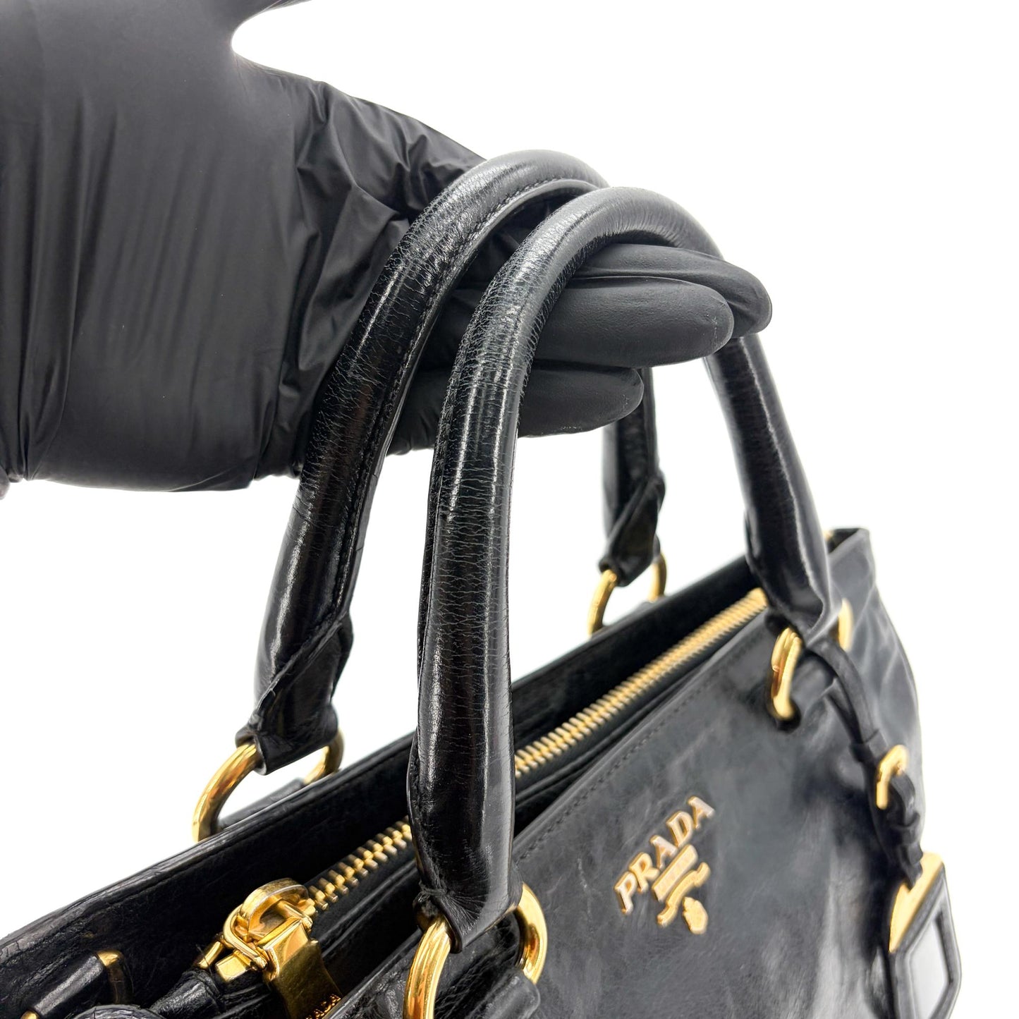 Prada Vitello Shine Tote Bag Black Gold Hardware